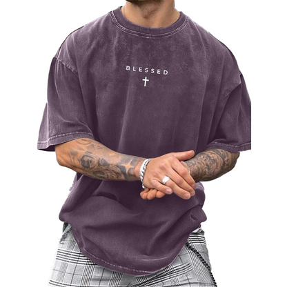 👕 50% OFF NOW! ✝️ Men's Vintage T-Shirt with Cross & Letter Print – Soft Cotton, Relaxed Fit & Perfect for a Classic Casual Look 🏠