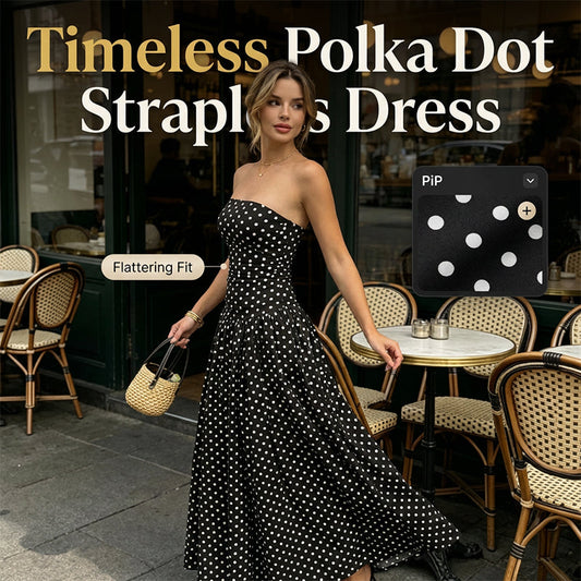 ⚫👗Last Day Special Price:£ 18.99!!!✨ Women's Polka Dot Strapless Dress - Elegant Vacation Essential! ✨