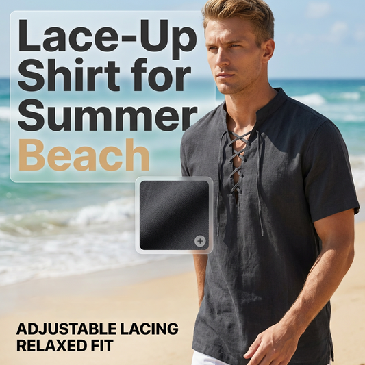 Men’s Casual Lace-Up Short Sleeve Shirt