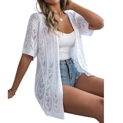 Women's Short Sleeve Hollow-Out Knit Cardigan