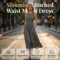 Women's Elegant Ruched Waist Dress with Pockets
