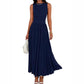 Women's Elegant Ruched Waist Dress with Pockets