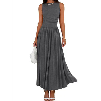 Women's Elegant Ruched Waist Dress with Pockets
