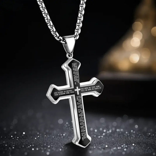 ✝️ 50% OFF NOW! 🙏 Men's Lord's Prayer Cross Necklace – Inspirational, stainless steel & perfect for daily wear or meaningful gifting 💪
