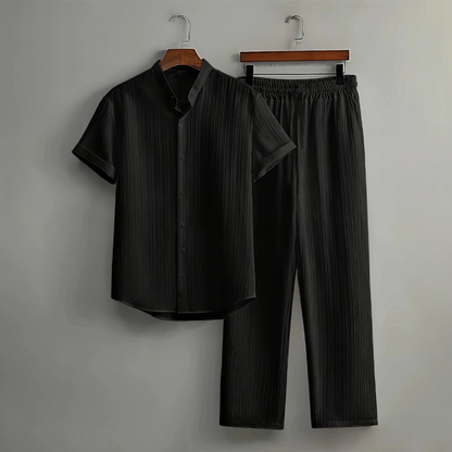 👔 LIMITED-TIME 50% OFF! ✨ Men's Textured 2-Piece Set – Shirt & Pants, Breathable, Coordinated 🧳