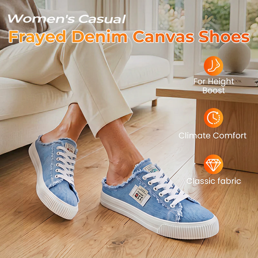 👟✨ LIMITED TIME 50% OFF! Women’s Frayed Denim Mule Sneakers – Easy Slip On Design, Platform Sole and Effortless Casual Style