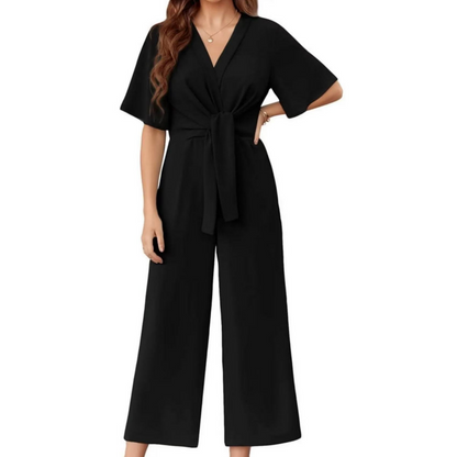 📢📢50% OFF !! ⏰Women's Elegant V-Neck Wide Leg Waist Tie Jumpsuit