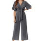📢📢50% OFF !! ⏰Women's Elegant V-Neck Wide Leg Waist Tie Jumpsuit