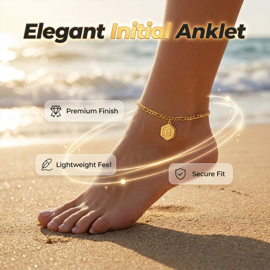 📢📢50% OFF !! ⏰Gold Initial Anklet with Figaro Chain