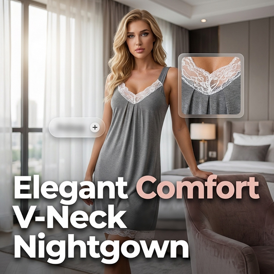 📢📢50% OFF !! ⏰Women's Lace Trim V-Neck Nightgown Slip Dress