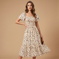 👗 LIMITED-TIME 50% OFF! ✨ Square Neck Floral Midi Dress – Smocked Bodice, Flowy Tiered Skirt, Romantic 🌸