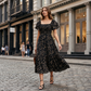 👗 LIMITED-TIME 50% OFF! ✨ Square Neck Floral Midi Dress – Smocked Bodice, Flowy Tiered Skirt, Romantic 🌸
