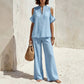 👗 LIMITED-TIME 50% OFF! ✨ Linen Cold Shoulder Set – Zip V-Neck, Wide Leg, Frayed Hem ☀️