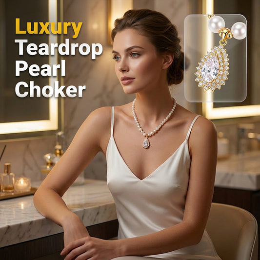 📿 LIMITED-TIME 50% OFF! 💥 Women's Vintage Style Pearl Necklace – Teardrop Choker, Luminous Pearls, Gold-Tone ✨