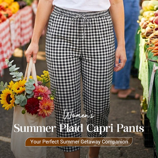 🎁2026 New Arrivals 50% OFF💥Gingham Capri Pants – Drawstring Comfort & Breathable Cotton-Linen