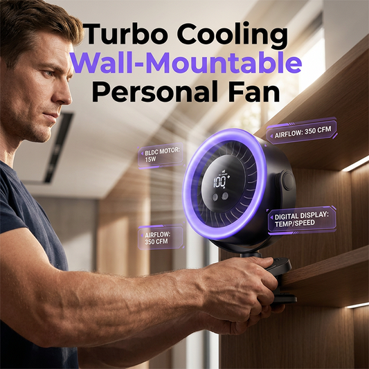 🌬️ USB Wall-Mountable Turbo Fan Digital Display Strong-Grip Clamp 💤 Ultra-Quiet Nighttime Cooling Omnidirectional Pivot 50% OFF Today