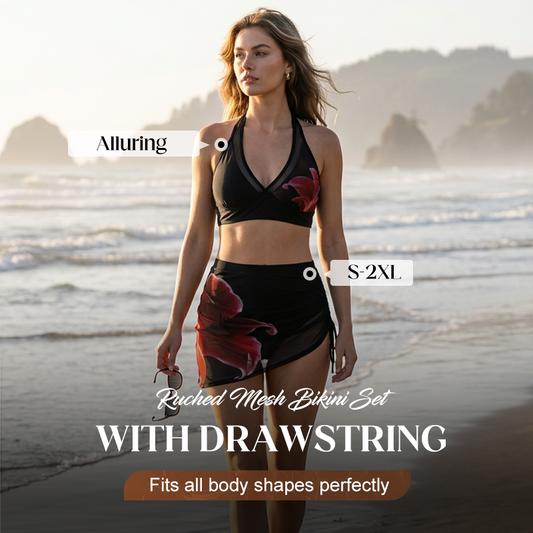 🎁2026 New Arrivals 50% OFF💥 Ruched Mesh Bikini Set – Drawstring Tie-Side, Ruched Bottoms, Flattering Fit ✨