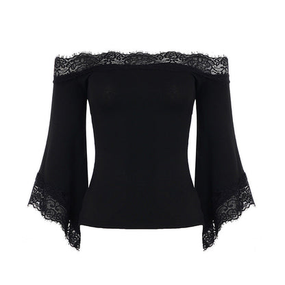 👚 50% OFF NOW! 🖤 Women's Chic Black Slim Fit Off-Shoulder Flare Sleeve T-Shirt – Soft & stretchy – Perfect for parties, date nights or chic casual looks ✨🌸