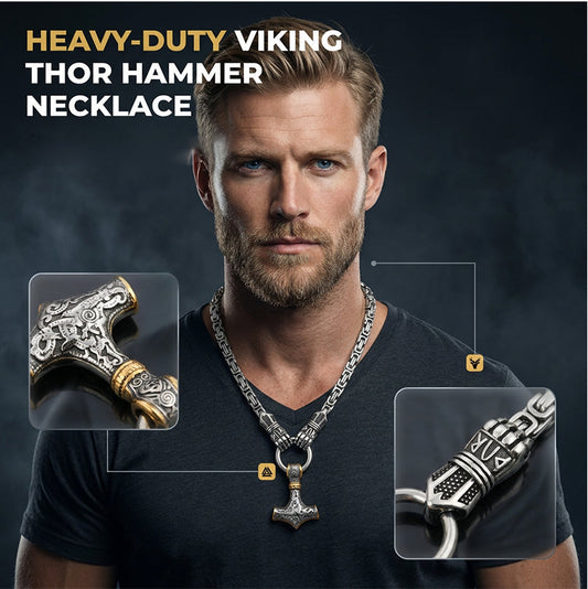 ⚡ 50% OFF NOW! 🔨 Viking Thor Hammer Pendant Necklace – Stainless steel with Byzantine chain – Bold & durable – perfect for daily wear or gifting ✨💪