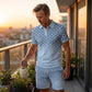 📢📢50% OFF !! ⏰Men's Geometric Print Collared Top & Shorts Set😎