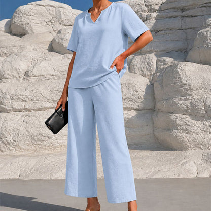⏳ LIMITED TIME 50% OFF! 👚 Women's V-Neck Top & Wide-Leg Pants Set – Effortless Style & All-Day Comfort 👖