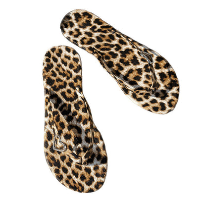 Leopard Print Flip-Flops with Heart Charm 🐆 A Little Wild, a Little Sweet – Slide into Summer with Style ✨