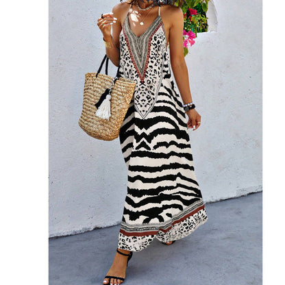 🌸Limited Sale 50% OFF🌸Women's Animal Print Backless Halter Maxi Dress