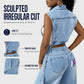 🎉 2026 Sale — Over 24,000 Sold! 💞 Women Sleeveless High Slit Denim Vest Dress Longline Jean Jacket