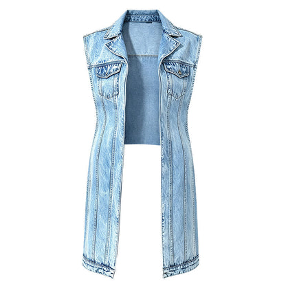 🎉 2026 Sale — Over 24,000 Sold! 💞 Women Sleeveless High Slit Denim Vest Dress Longline Jean Jacket