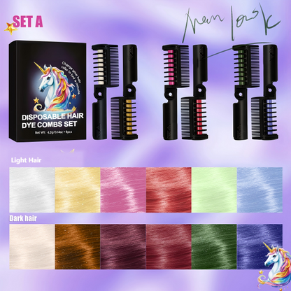 🎨 LIMITED-TIME 50% OFF! ✨ 6-Pack Disposable Hair Dye Combs Set – Temporary Color, Washable, Foldable 🎉