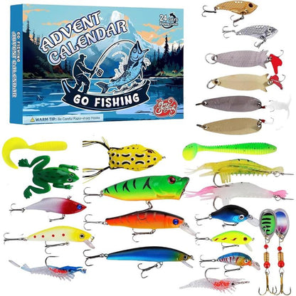 Christmas Fishing Lure Advent Calendar Blind Box Set with Minnow Popper Spoons