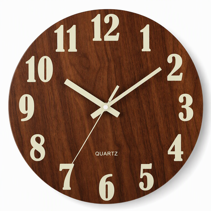 🕰️12-Inch Silent Wooden Wall Clock – Luminous Glow & MDF Wood Grain✨