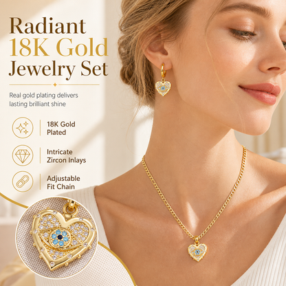 🎁2026 New Arrivals 50% OFF💥18K Gold Plated Evil Eye Heart Necklace & Earrings Jewelry Set🧿✨