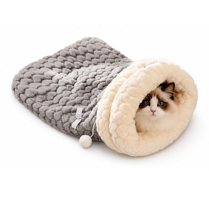 Thickened Warm Enclosed Cat Bed Sleeping Bag Soft Plush Pet Cave Bed Mat for Autumn and Winter